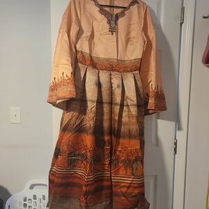 Elegant Orange and Brown Women's Dress